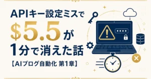 APIキー設定ミスで$5.5が1分で消えた話【AIブログ自動化 第1章】