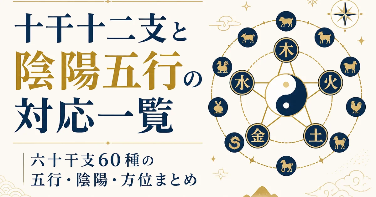 十干十二支と陰陽五行の対応一覧|六十干支60種の五行・陰陽・方位まとめ