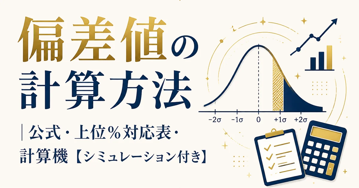 偏差値の計算方法｜公式・上位%対応表・計算機【シミュレーション付き】