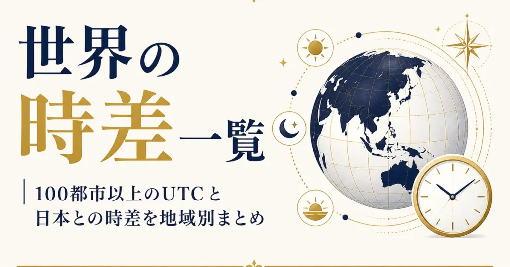 世界の時差一覧｜100都市以上のUTCと日本との時差を地域別まとめ
